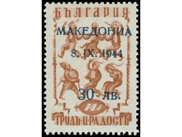 1944, 30 L. auf 14 L., mit Aufdruckfehler “arabisches A statt kyrillisches R im Wort MAKEDONIA” (Aufdruckfeld 19), postfrisch