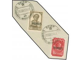 1941, 50 Kop. und 60 Kop., sauber mit altem sowjetischen Stempel “SVENCIONYS CCCP 16 VIII 1941” auf Briefstück, tadellos, ein