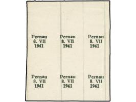 1941, Probedruck in Type II auf Formularpapier, Sechserblock von den Aufdruckfeldern 6-8 sowie 16-18, Auflage vermutlich nur 