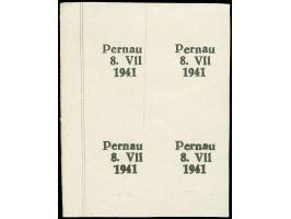 1941, Probedruck in Type II auf Formularpapier, Viererblock von den Aufdruckfeldern 81/82 und 91/92 - Feld 91 mit Type V Jahr