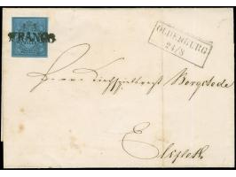 1852, 1/30 Th. auf blau, Type II, allseits voll- bis breitrandig mit schwarzem L1 “FRANCO” auf Faltbriefhülle mit schwarzem R