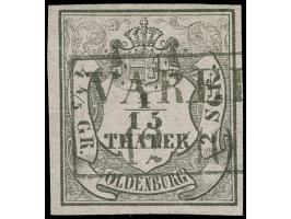 1852, 1/15 Th. auf rosa, Type II, allseits voll- bis breitrandig mit klarem, schwarzem Ra2 “VAREL 12.11.”. Die farbfrische Ma