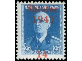 1943, 25 Q. dunkelultramarin, mit Aufdruckverschiebung nach oben und somit Zeilenfolge 2 - 3 - 1 des Normalaufdrucks, postfri