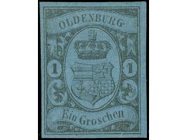 1859/61, 1 Gr. auf blau, allseits vollrandig, ungebraucht ohne Gummierung. Die farbfrische Marke ist hinterlegt (repariert), 