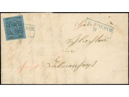 1859/61, 1 Gr. auf blau, allseits breitrandig mit blauem Ra2 “ALTENESCH 16.6.(60)” auf kpl. Faltbrief nach Delmenhorst. Die f