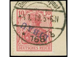 1920, Aufdrucktype II, violettblauer Aufdruck, 10 Pfg. dunkelkarminrot, kopfstehender Aufdruck, sauber gestempelt “Deutsche F