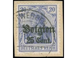 1916/18, Germania 25 Cent auf 20 Pfg. dunkelviolettultramarin, gestempelt auf Briefstück, tadellos, sign. Hey BPP&nbsp;