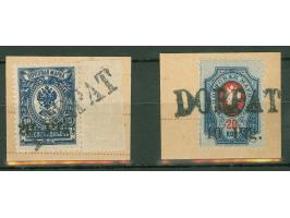 1918, 20 Pf. auf 10 Kop. und 40 Pf. auf 20 Kop., sauber gestempelt mit schwarzem L1 “DORPAT" auf zwei Briefstücken, tadellos,