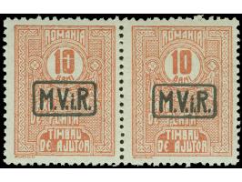 1916, Kriegssteuermarke 10 B. rot auf grünlich, waagerechtes Paar mit Plattenfehler II “0 der Wertangabe 10 waagerecht gebroc