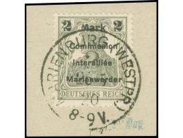 1920, Germania 2 Mark auf 2 ½ Pfg dunkelolivgrau, Aufdrucktype BIb, Aufdruckfeld 31 von Platte 7, sauber gestempelt “MARIENBU