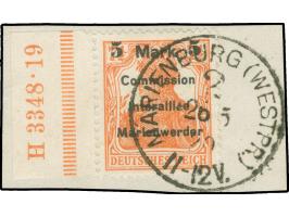 1920, Germania 5 Mark auf 7 ½ Pfg. rötlichorange, Aufdrucktype BIIa von Aufdruckfeld 11 der 1. Auflage, linkes Seitenrandstüc