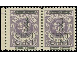1923, 3 C. auf 40 M. lebhaftgrauviolett, waagerechtes Randpaar mit gleichstarkem Doppelaufdruck, postfrisch, tadellos, unsign