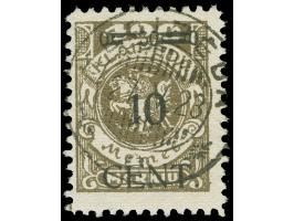 1923, 10 C. auf 400 M. dunkelolivbraun, mit Aufdruckfehler “linker Zierbalken stark ausgebrochen” (Aufdruckfeld 93), sauber g