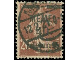 1920, Freimarke 40 pfg. auf 20 C. rotbraun auf GC-Papier, mit Aufdruckfehler “weiter Abstand zwischen 4 und 0” (Platte 1, Auf