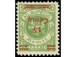 1923, Freimarke 15 C. auf 50 M. gelbgrün, kopfstehender Aufdruck, postfrisch, die obere Zähnung etwas bestoßen, sonst tadello