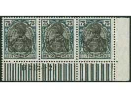 1920, Hochovalaufdruck 75 Pfg. blaugrün/braunschwarz, waagerechter Dreierstreifen vom unteren rechten Eckrand mit Aufdruck-HA