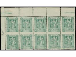 1920, I. Sarg-Ausgabe 5 Pfg opalgrün, Zehnerblock vom linken oberen Eckrand, Abart “Mitte ungezähnt”, postfrisch, im Oberrand