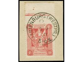 1920, I. Sarg-Ausgabe 10 Pfg. karmin, oben ungezähntes Oberrandstück, sauber gestempelt “MARIENBURG (WESTPR.) 5.6.20” auf Bri