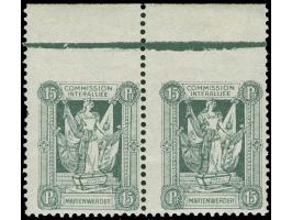 1920, I. Sarg-Ausgabe 15 Pfg. schwärzlichgraugrün, waagerechtes Oberrandpaar mit Abart “oben ungezähnt”, sauber ungebraucht, 