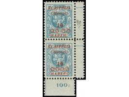 1923, Freimarke, 10 M. auf 5 C. grünlichblau, senkrechtes Paar aus der rechten unteren Bogenecke (kleiner Teil des Randes feh