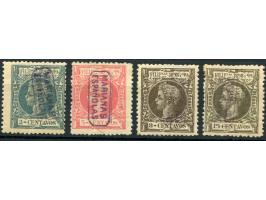 1899, Overprints on King Alfonso III issues of the Phillipines, 2 c. greenish-blue, 5 c. rose, 8 c. sepia and 15 c. greenish-