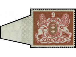 1922, Großes Staatswappen 9 M. karmin/braun, linkes Seitenrandstück, Probedruck mit &nbsp;Wasserzeichen 2Y, sauber ungebrauch
