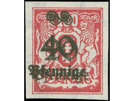 1923, Großes Wappen 20 Pfg. auf 100 M. lilarot, ungezähnt mit zusätzlichem Aufdruck “40 Pfennige”, ungebraucht ohne Gummierun
