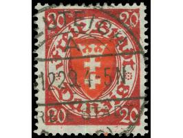 1924, Staatswappen im Oval 20 Pfg. karminrot/dunkelzinnoberrot (Mitte UV leuchtenddunkelrosa), Plattenfehler “Bruch vom erste