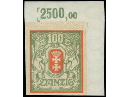 1922, Großes Staatswappen 100 M. dunkelzinnoberrot/dunkelgrünoliv, ungezähnte rechte obere Bogenecke, liegendes Wasserzeichen
