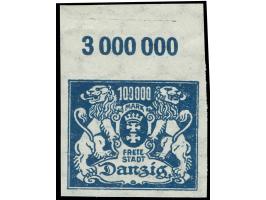 1923, Großes Staatswappen 100000 M. schwärzlichultramarin, Oberrandstück, ungezähnt und ohne Rosettenunterdruck, postfrisch, 