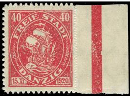 1921, Kogge 40 Pfg. karmin, rechtes Seitenrandstück, Druck auf Gummiseite, Marke beidseitig gummiert, postfrisch, tadellos, u