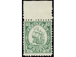 1921, Kogge 40 Pfg., Oberrandstück, grünes Essay mit Inschrift “Freistadt”, ungebraucht ohne Gummi, tadellos, unsigniert, Fot