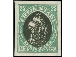 1921, Kogge 25 Pfg. grün, ungezähnter Probedruck mit schwarzem Mittelstück, postfrisch, tadellos, unsigniert, Kurzbefund Grub