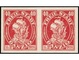 1921, Kogge 40 Pfg. karmin, undurchstochener Probedruck auf Kartonpapier, waagerechtes Paar, postfrisch, tadellos, Fotobefund