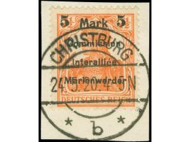 1920, Germania 5 M. auf 7 ½ Pfg. rötlichorange, Aufdruck Type BIb, sauber gestempelt “CHRISTBURG 24.5.20 4-5N” auf Briefstück