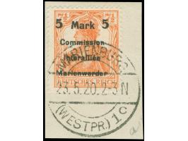 1920, Germania 5 M. auf 7 ½ Pfg. rötlichorange, Aufdruck Type AIbBI, sauber gestempelt “MARIENBURG 23.5.20" auf Briefstück, t