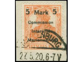 1920, Germania 5 M. auf 7 ½ Pfg. rötlichorange, Aufdruck Type AIaBI, sauber gestempelt “MARIENBURG 27.5.20" auf Briefstück, v