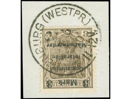 1920, Germania 3 M. auf 3 Pfg. dunkelorangebraun, Aufdruck Type BIas, kopfstehender Aufdruck, sauber gestempelt “MARIENBURG (