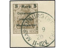 1920, Germania 3 M. auf 3 Pfg. dunkelorangebraun, Aufdruck Type AIbm, sauber gestempelt “MARIENBURG (WESTPR.) 2 5.9.20” auf B