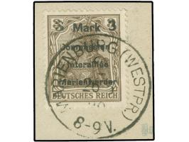 1920, Germania 3 M. auf 3 Pfg. dunkelorangebraun, Aufdruck Type AIaBI, sauber gestempelt “MARIENBURG (WESTPR.) 2 26.5.20” auf