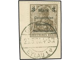 1920, Germania 3 M. auf 3 Pfg. dunkelorangebraun, Aufdruck Type AIam, sauper gestempelt “DEUTSCH-EYLAU 1 a 26.5.20” auf Brief