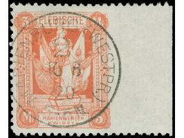 1920, 2. Mailänder Ausgabe 3 M. dunkelzinnober, rechtes Seitenrandstück, dort ungezähnt, sauber gestempelt “MARIENBURG (WESTP