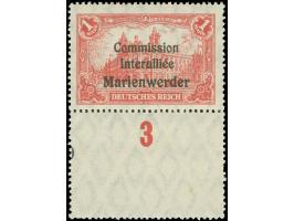 1920, Germania 1 M. dunkelrosa, Unterrandstück mit allseits durchgezähntem Bogenrand in Markengröße, postfrisch, kleiner Flec
