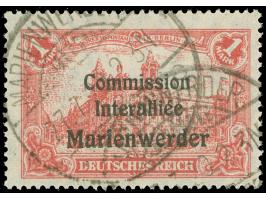1920, Germania 1 M. dunkelrosa, mit Plattenfehler “untere Hälfte des ersten E in Deutsches bogenförmig geschlossen” (Feld 26,