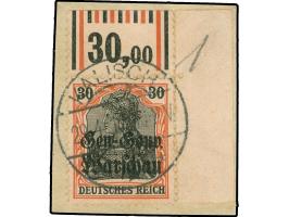 1916/17, Germania 30 Pfg. dunkelrotorange/schwarz auf hellchromgelb, Aufdruck glänzend, rechtes oberes Eckrandstück, Walzendr