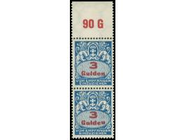 1927, Großes Staatswappen 3 G. dunkelkobalt/lilarot, mit Plattenfehler “n von Gulden kopfstehend” (Feld 13), senkrechtes Ober