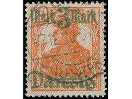 1920, lebhaftlilagrauer Netzunterdruck, Spitzen nach unten, 3 M. auf 7½ Pfg., sauber zeitgerecht gestempelt “OLIVA (WESTPR) -