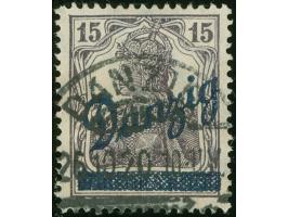 1920, Schrägaufdruck 15 Pfg. schwarzbraunviolett, sauber zeitgerecht gestempelt “DANZIG 26.10.20”, tadellos, Fotobefund Dr. O