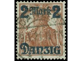 1920, hellgrauer Netzunterdruck Spitzen nach unten, 2 M. auf 35 Pfg., sauber und zeitgerecht gestempelt “DANZIG * 1 s 29.1.21