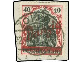1920, Kleiner Innendienst 40 Pfg. karminrot/schwarz, sauber und zeitgerecht gestempelt “ZOPPOT 22.4.21” auf Briefstück, tadel